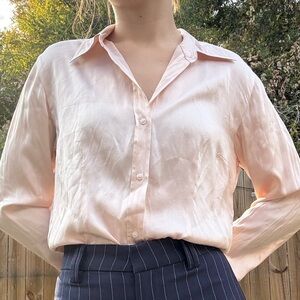 Baby pink silk button up blouse